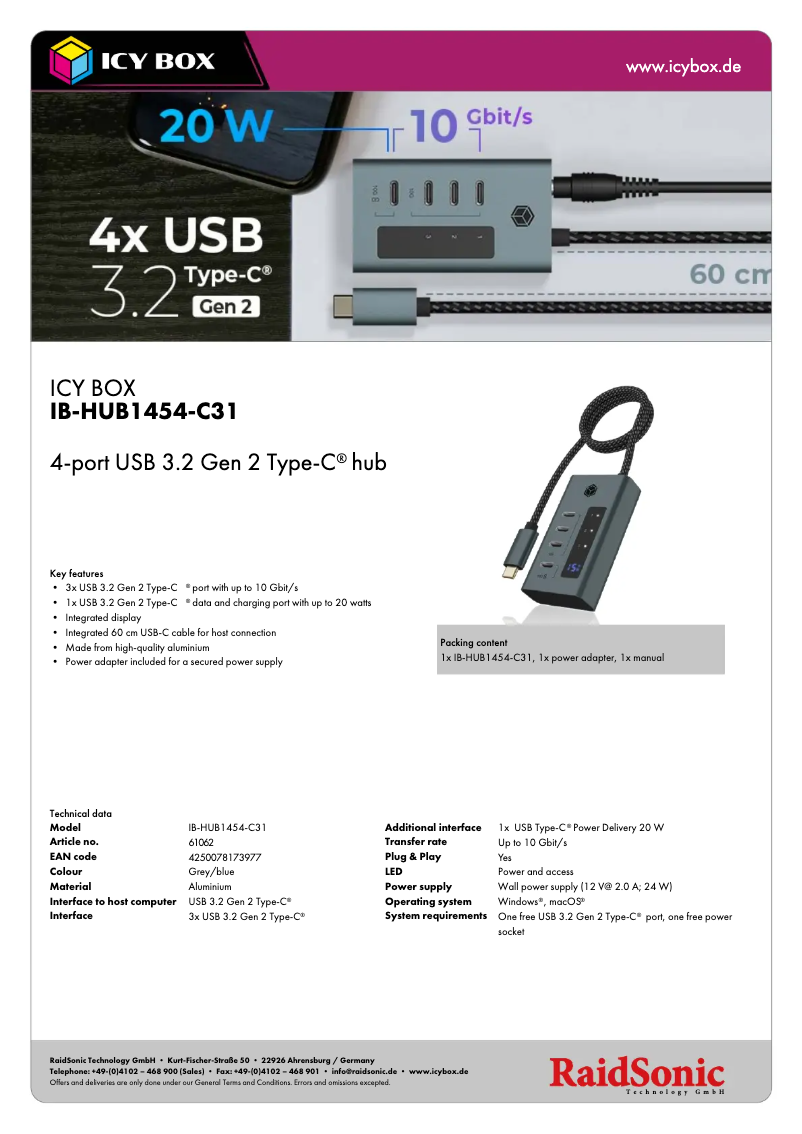 Imagen de la primera página del manual del dispositivo IB-HUB1454-C31