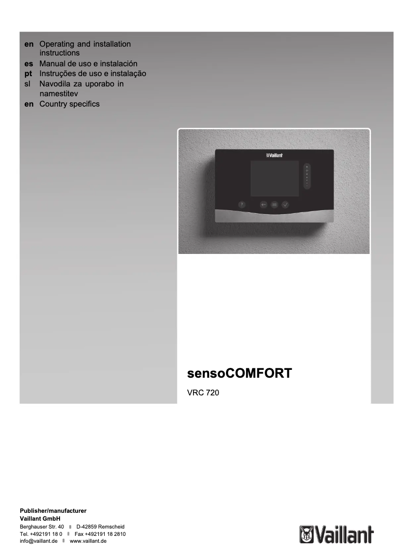 Image de la première page du manuel de l'appareil sensoCOMFORT VRC 720