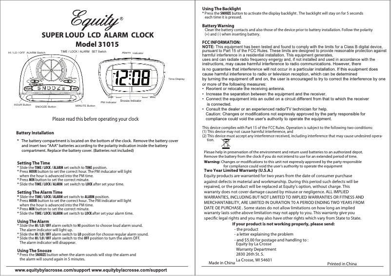 Page 1 de la notice Manuel utilisateur La Crosse Technology 31015