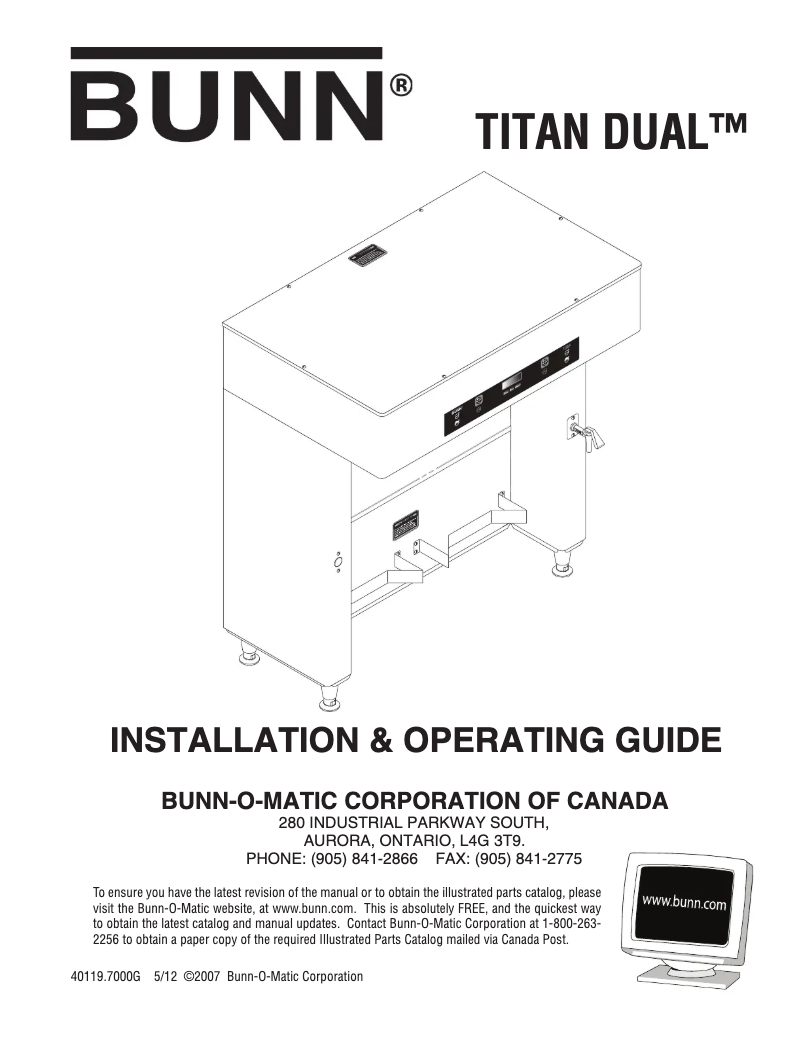 Page 1 de la notice Manuel utilisateur Bunn Titan Dual