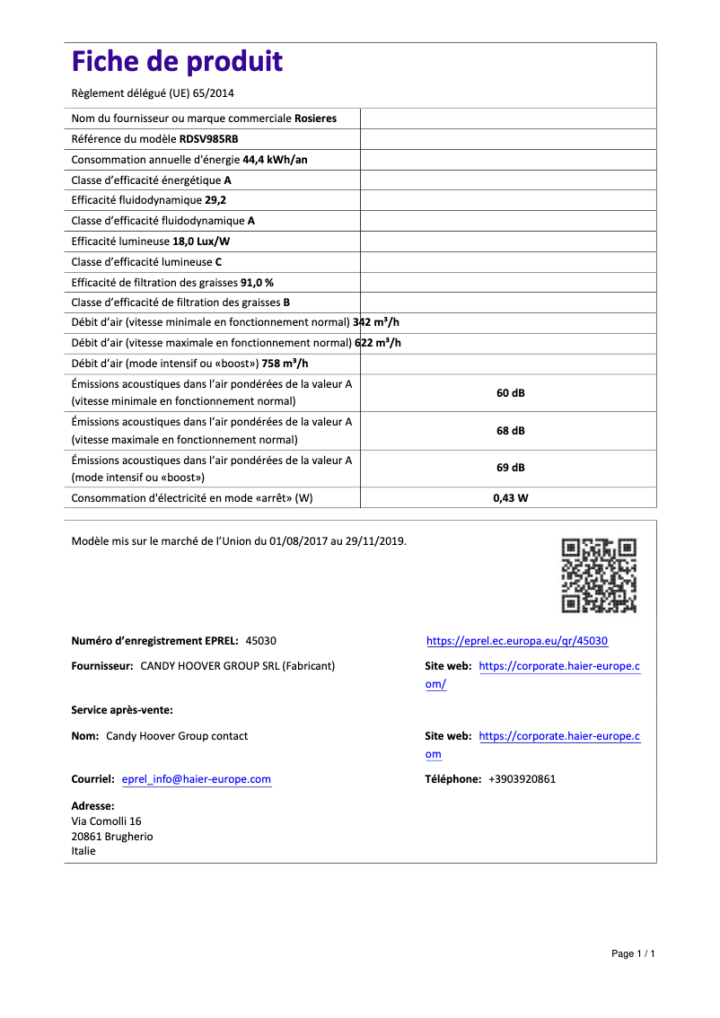 Image de la première page du manuel de l'appareil RDSV 985 RB