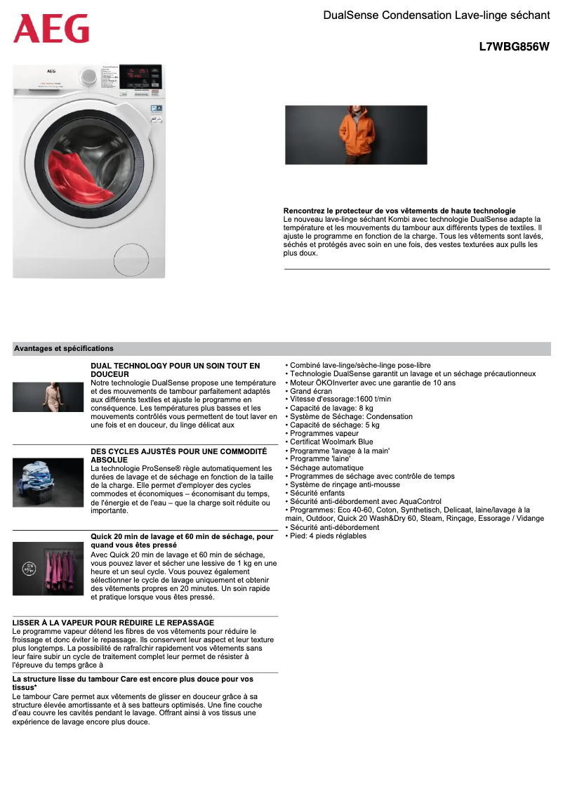 Image de la première page du manuel de l'appareil L7WBG856W