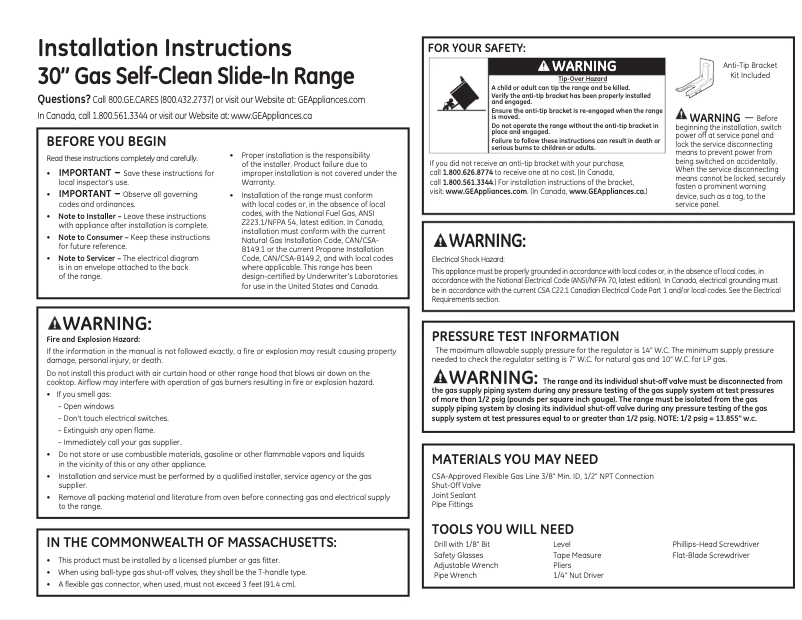 Page n°1 - Guide d'installation GE Profile PGS975DEPBB