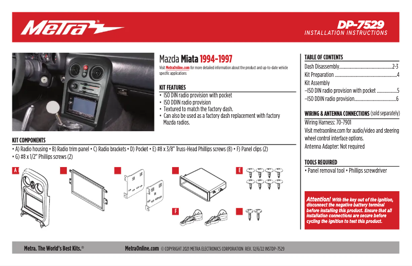 Page n°1 - Manuel utilisateur Metra DP-7529