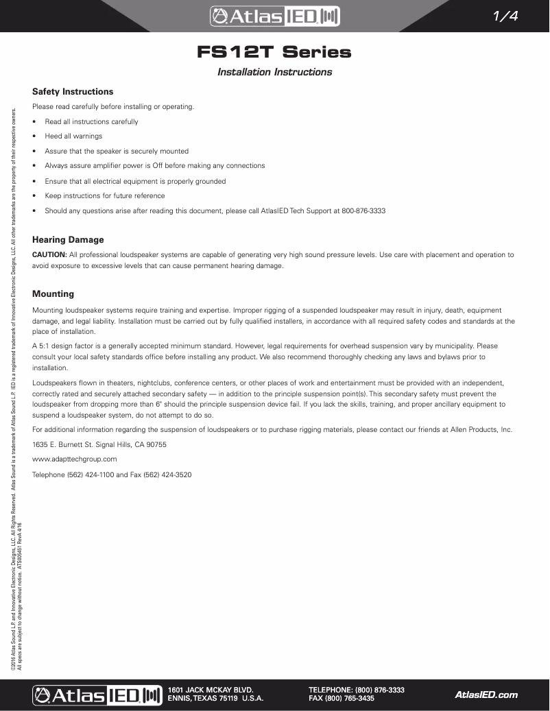 Página 1 del manual Manual de usuario Atlas FS12T-66