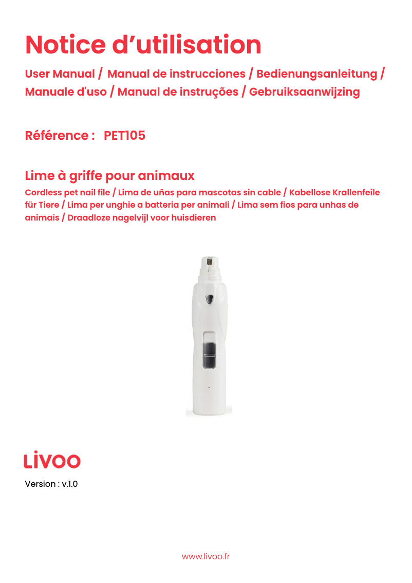 Page n°1 - Manuel utilisateur Livoo PET105