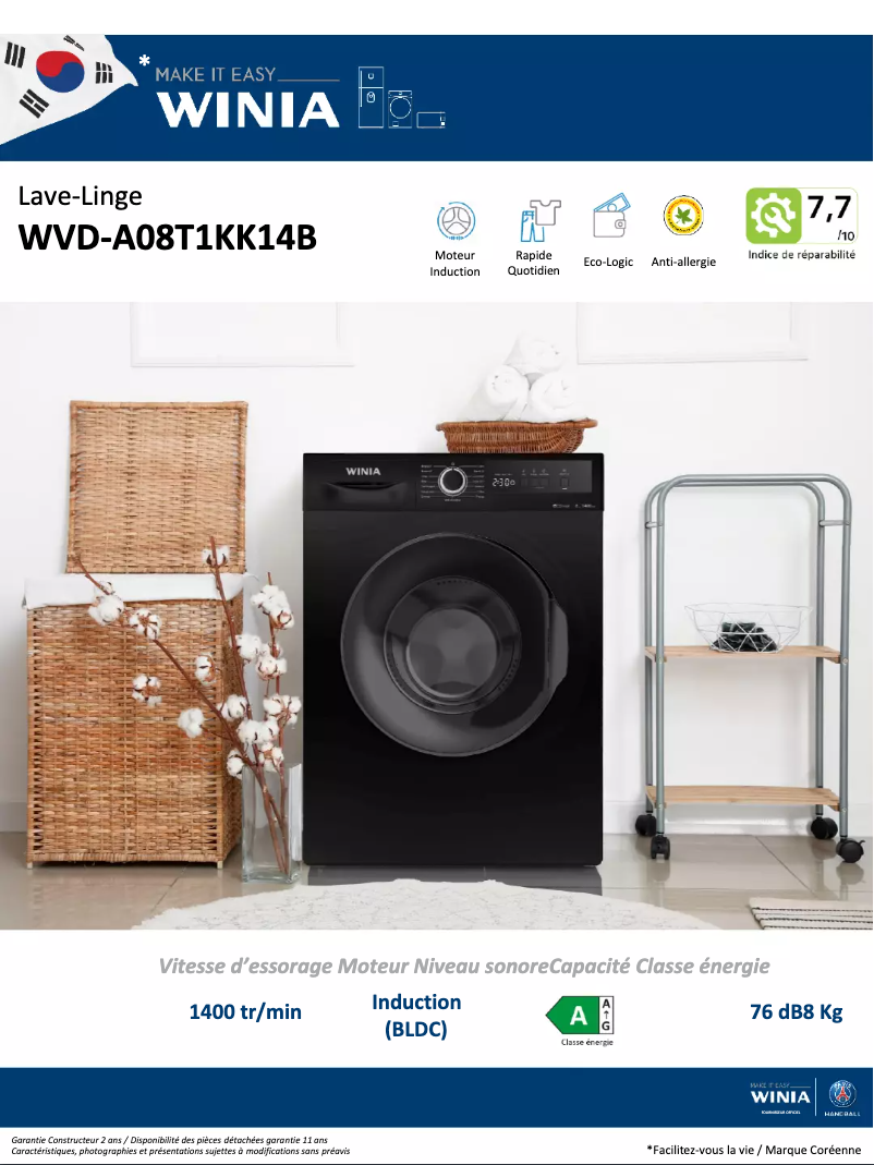Page n°1 - Fiche technique Winia WVD-A08T1KK14B