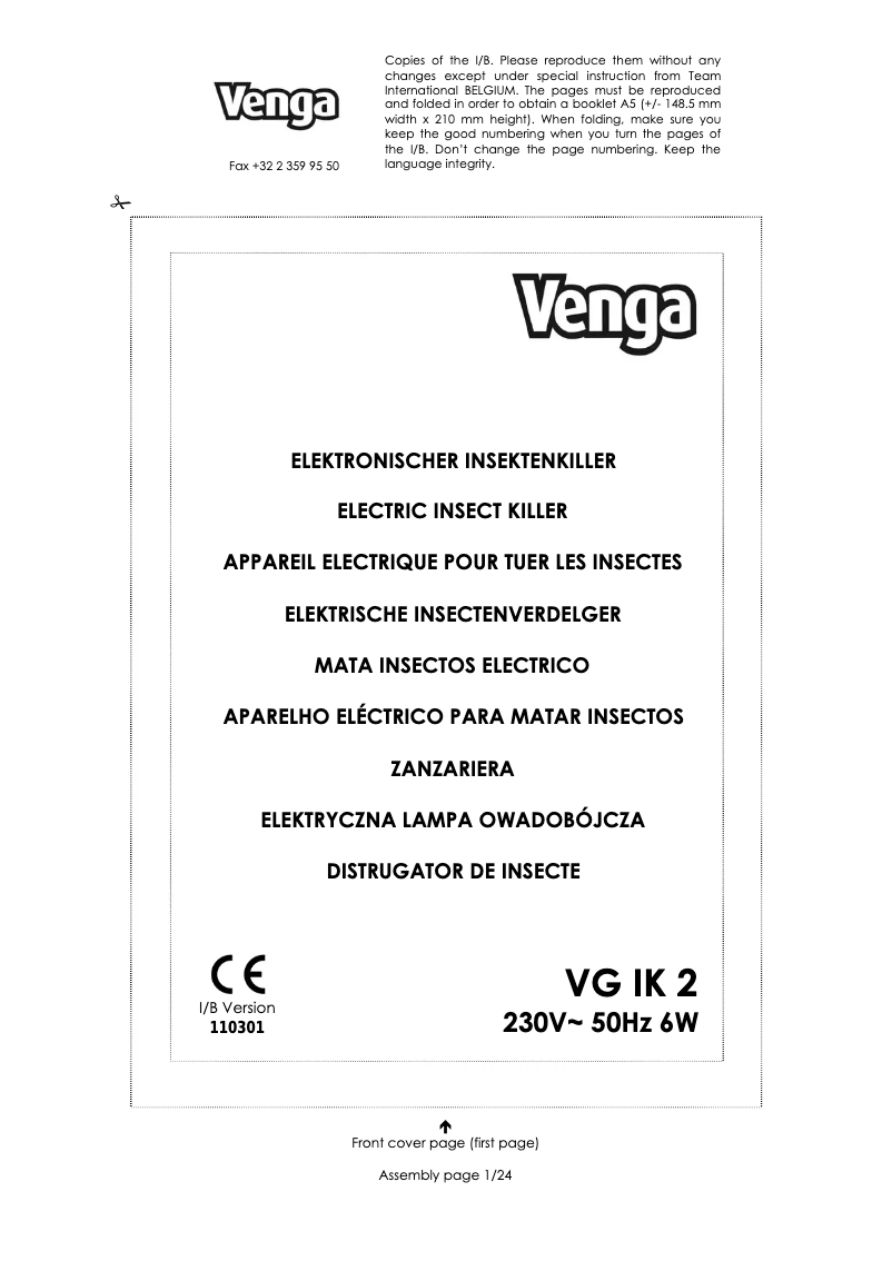 Imagen de la primera página del manual del dispositivo VG IK 2
