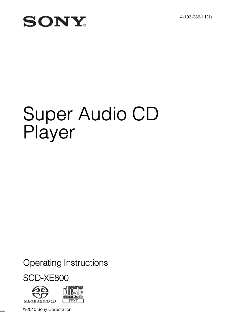 Page 1 de la notice Manuel utilisateur Sony SCD-XE800