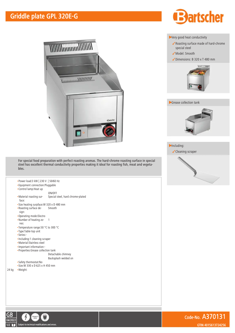 Page n°1 - Fiche technique Bartscher GPL 320E-G