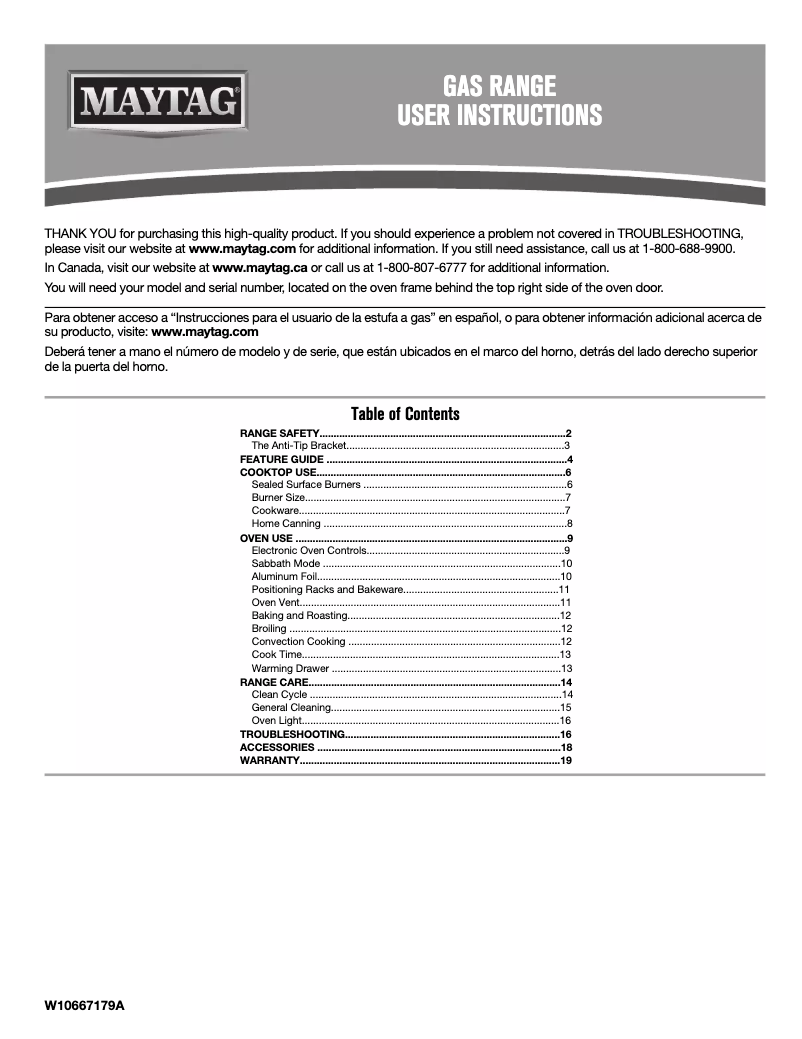 Page 1 de la notice Manuel utilisateur Maytag MGR8800FZ