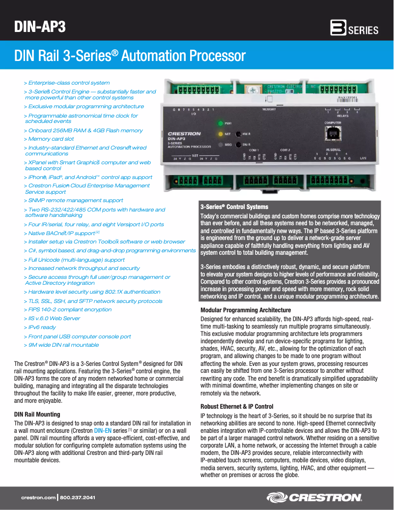 Page n°1 - Fiche technique Crestron DIN-AP3