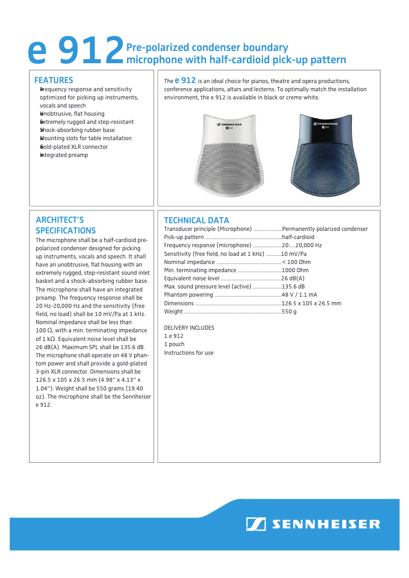 Page 1 de la notice Fiche technique Sennheiser E 912