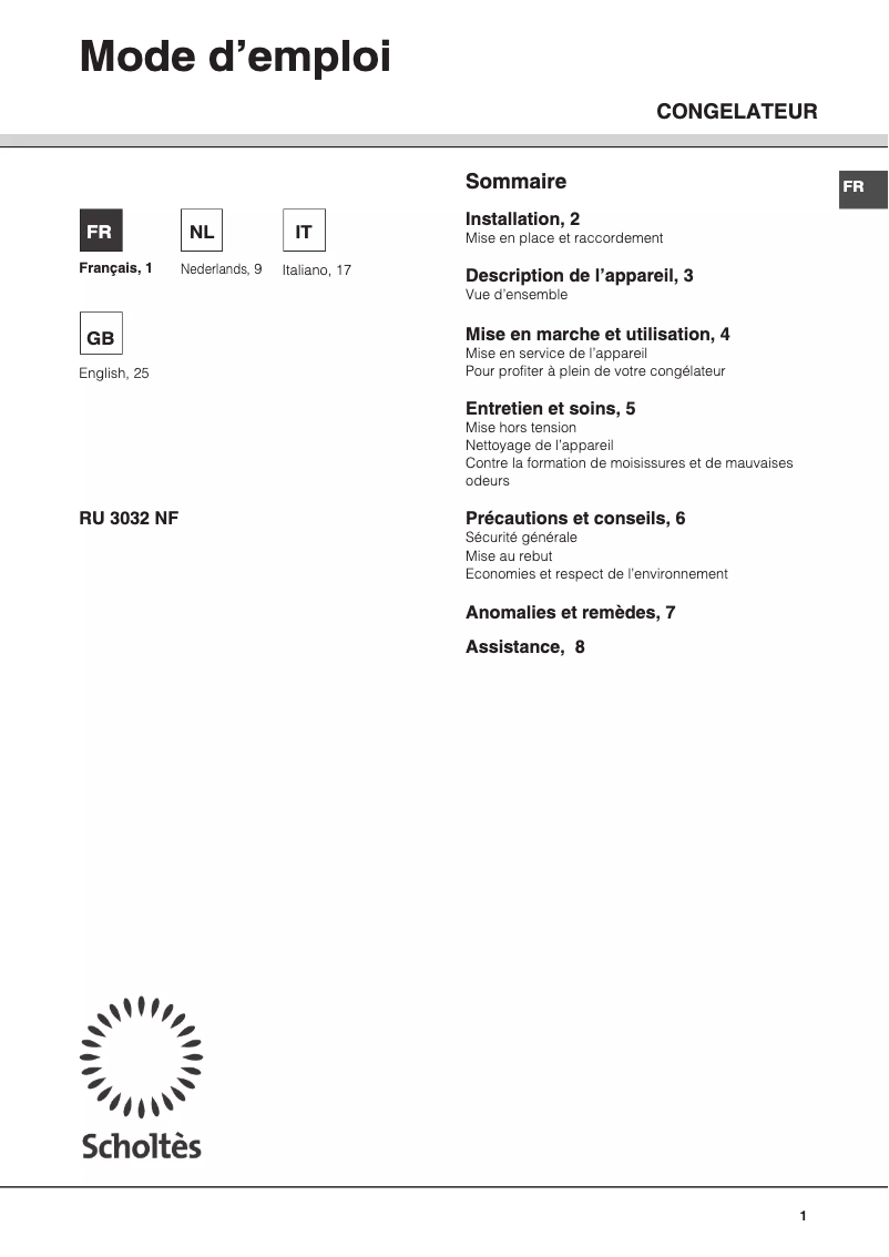 Image de la première page du manuel de l'appareil RU 3032 NF