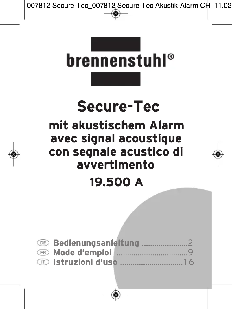 Page 1 de la notice Manuel utilisateur Brennenstuhl Secure-Tec 19.500A