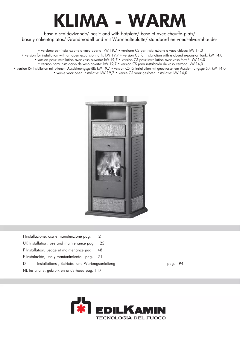 Page n°1 - Manuel utilisateur Edilkamin Warm