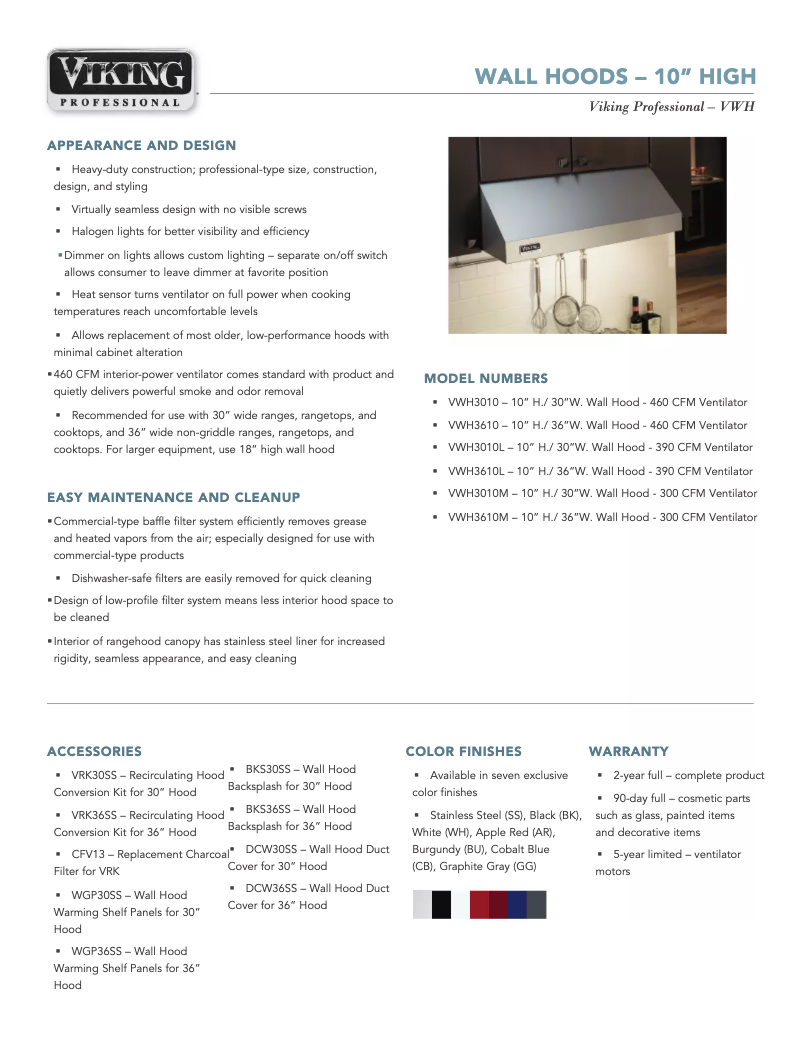 Page 1 de la notice Fiche technique Viking VWH3610GG