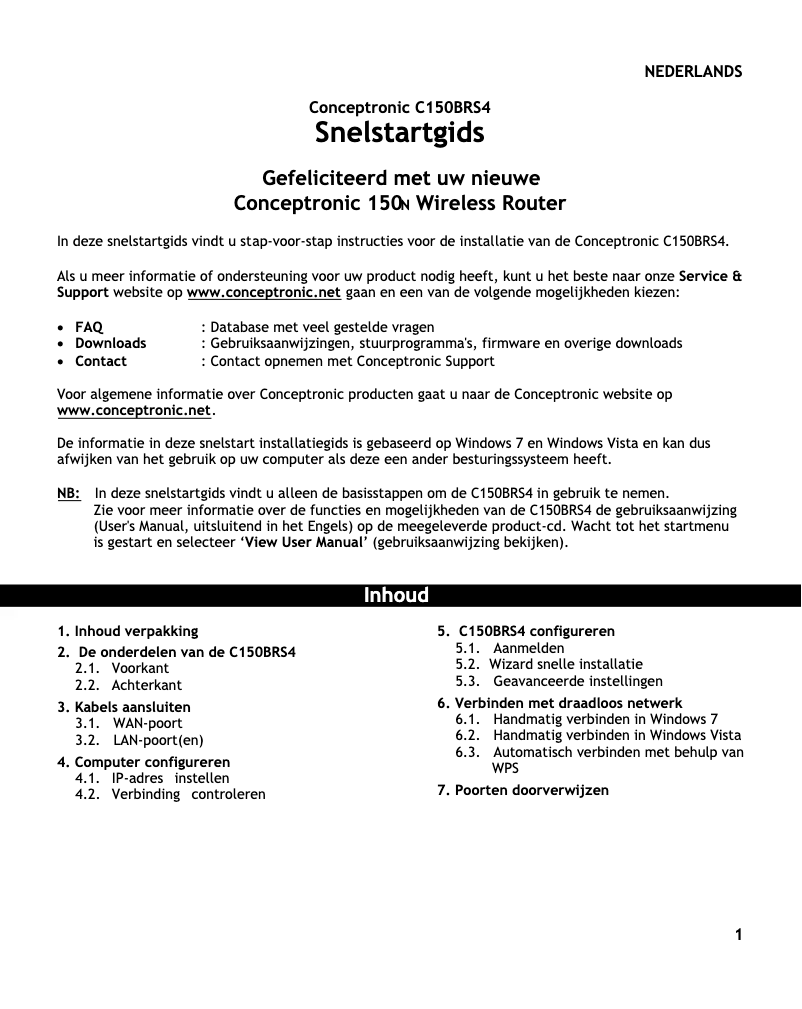 Page n°1 - Manuel utilisateur Conceptronic 150N WL