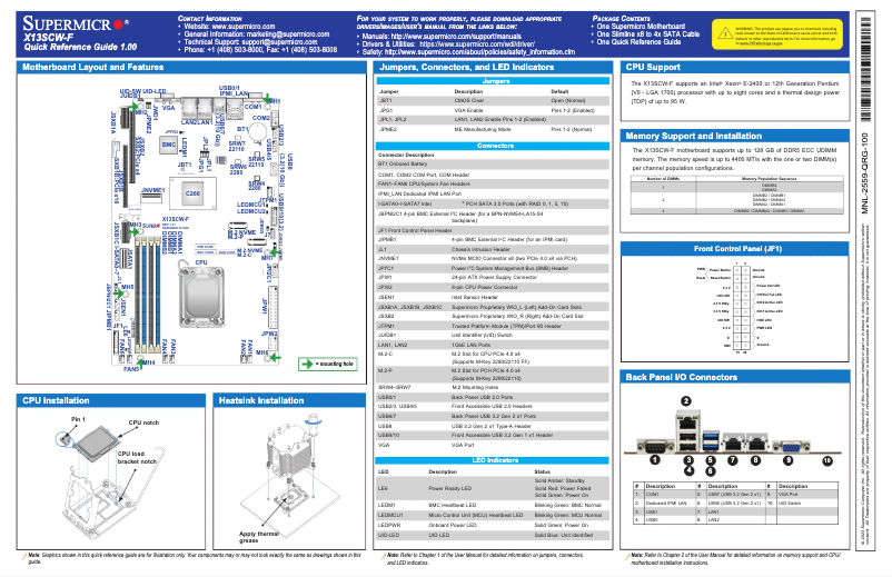Page 1 de la notice Guide de démarrage rapide Supermicro X13SCW-F