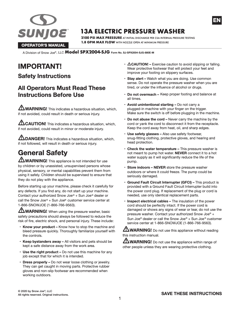 Image de la première page du manuel de l'appareil SPX2004-SJG
