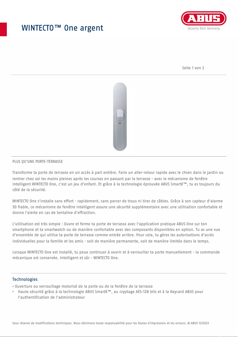 Page n°1 - Fiche technique Abus WINTECTO One
