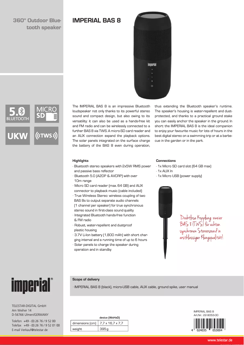 Image de la première page du manuel de l'appareil BAS 8