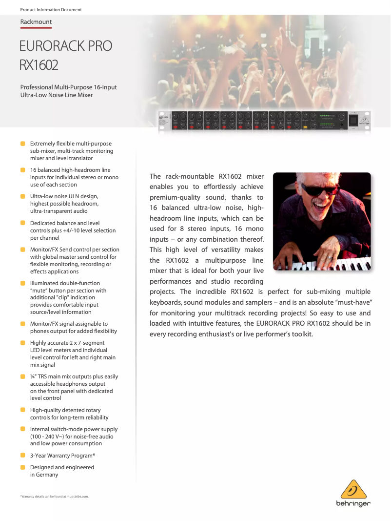 Image de la première page du manuel de l'appareil Eurorack Pro RX1602