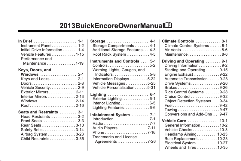 First page image of the manual for Encore (2013)