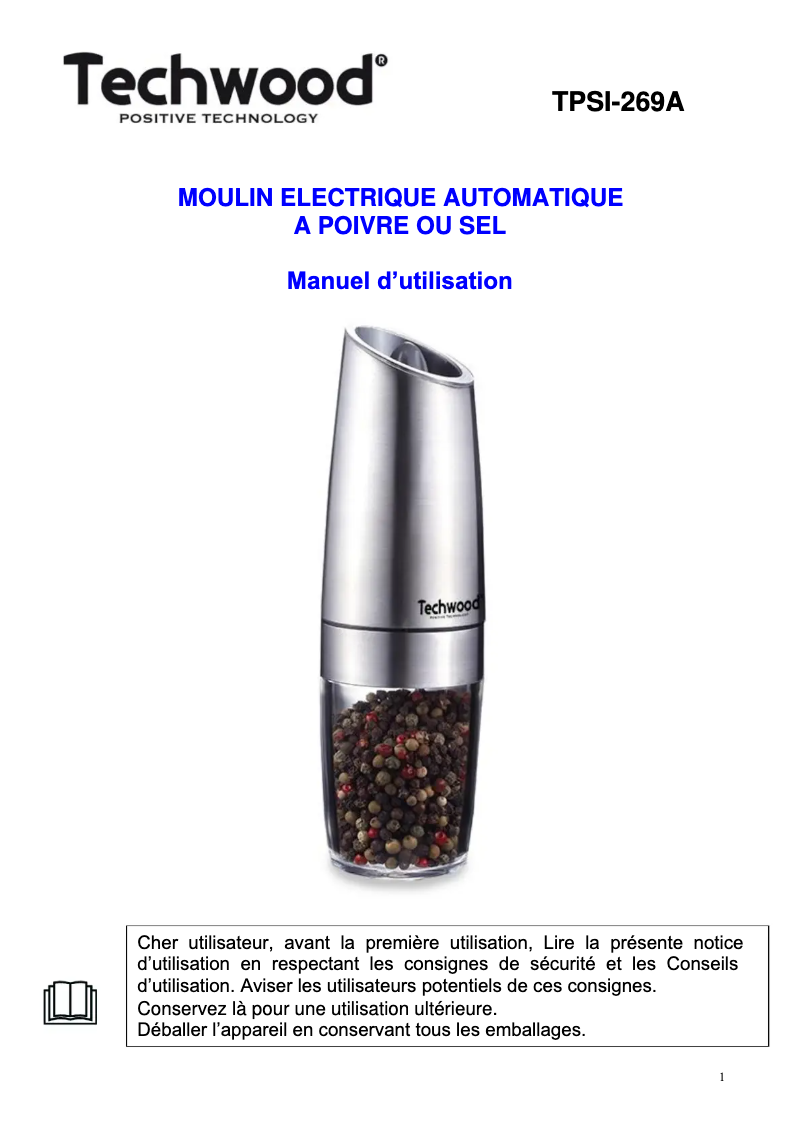 Page 1 de la notice Manuel utilisateur Techwood TPSI-269A