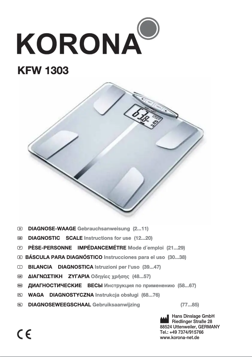 Page n°1 - Manuel utilisateur Korona KFW 1303