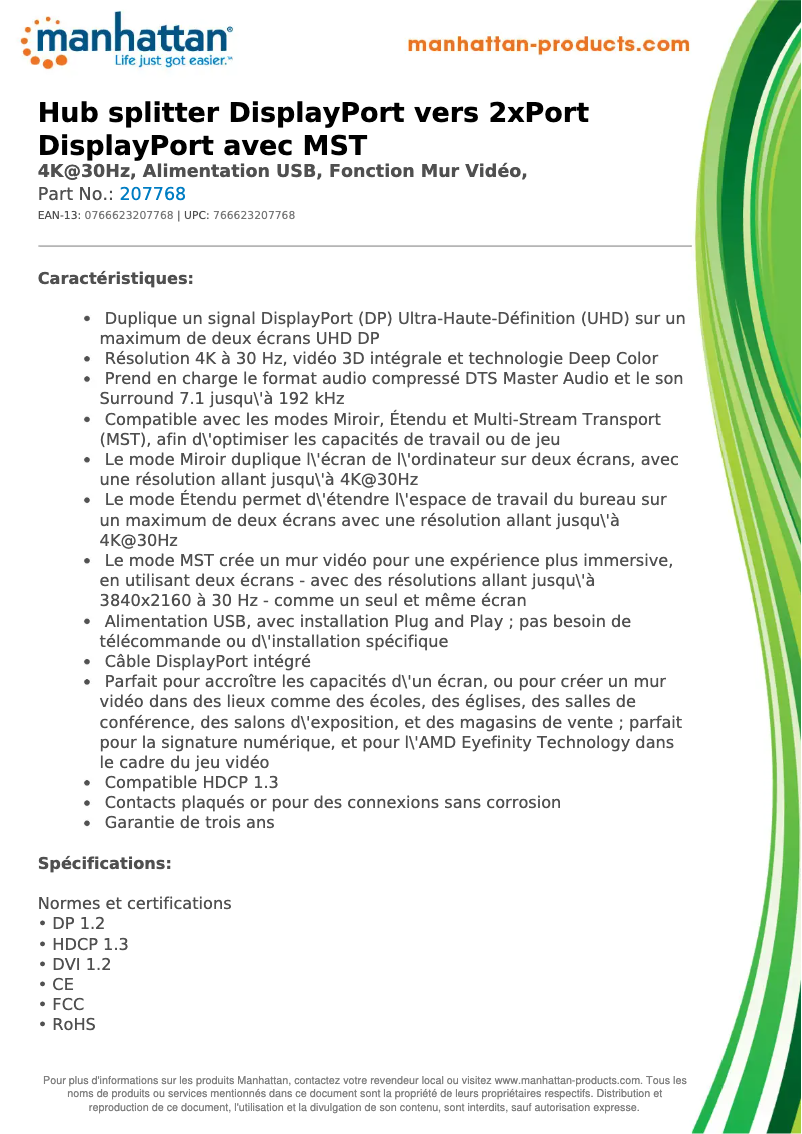 Page 1 de la notice Fiche technique Manhattan 207768
