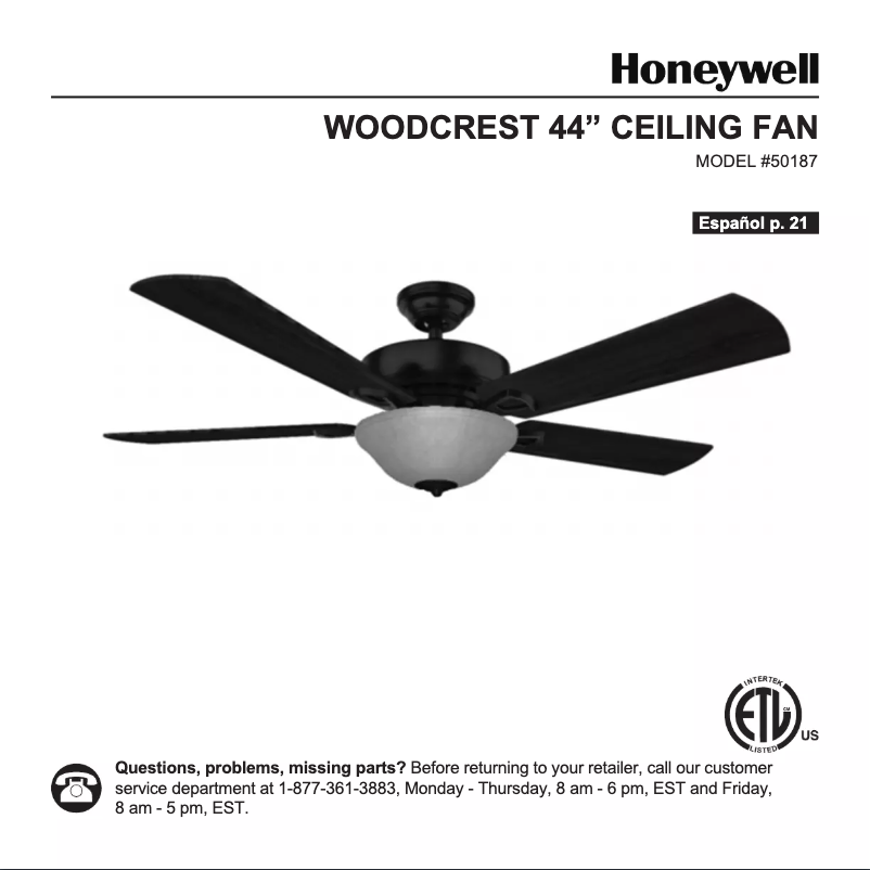 Page n°1 - Manuel utilisateur Honeywell Woodcrest 50187