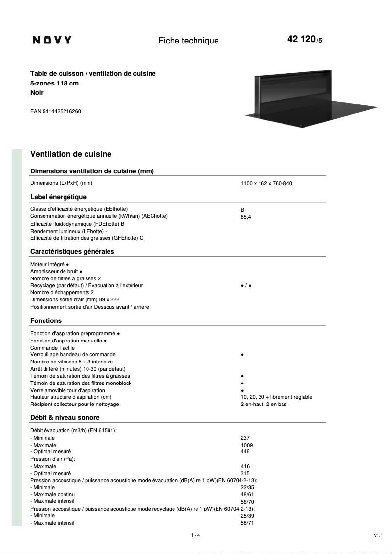 Page n°1 - Fiche technique Novy Panorama 120 Pro 42120