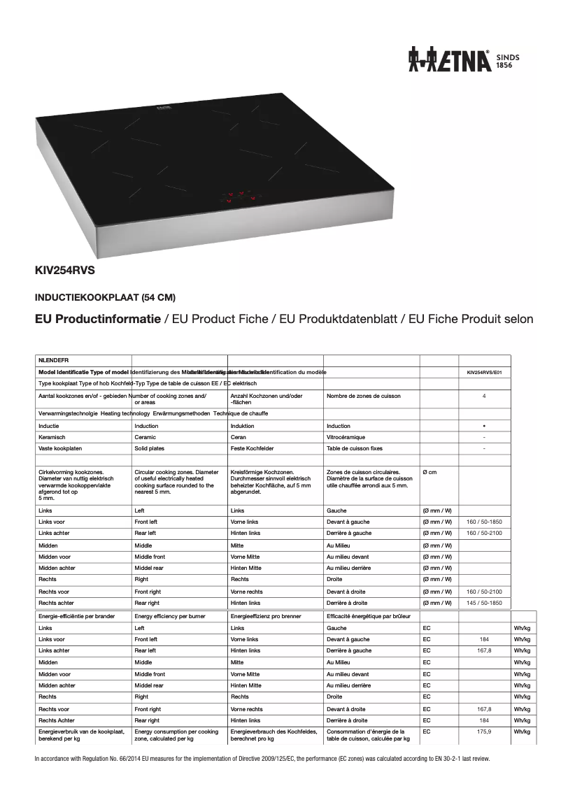 Página 1 del manual Ficha técnica Etna KIV254RVS