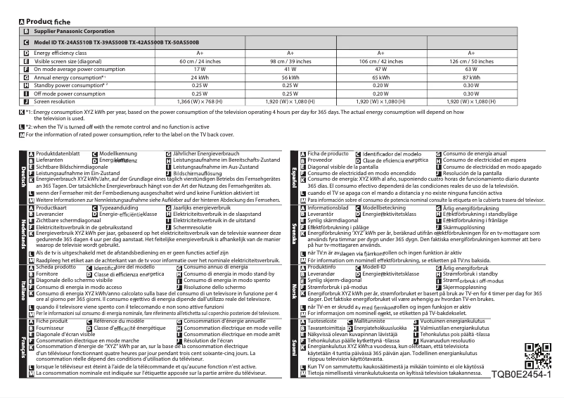 Page n°1 - Fiche technique Panasonic Viera TX-24AS510B