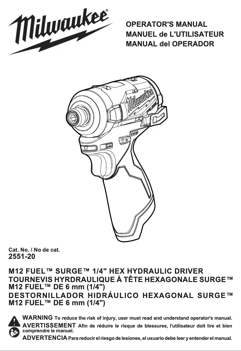 Page 1 de la notice Manuel utilisateur Milwaukee M12 Fuel Surge 2551-22