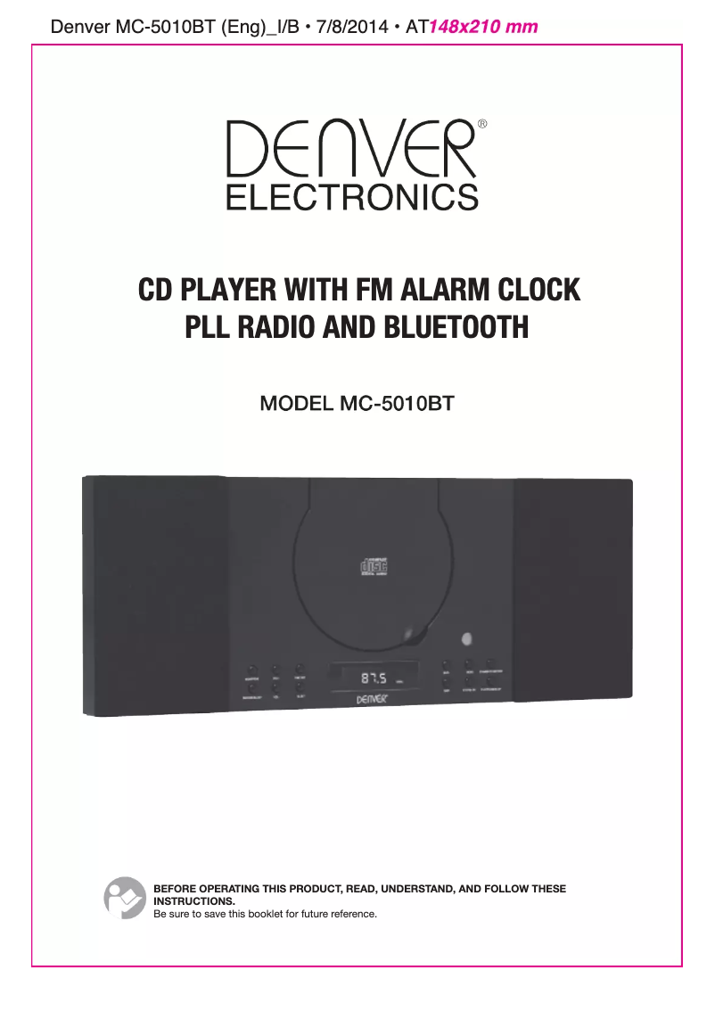 Page 1 de la notice Manuel utilisateur Denver MC-5010BT