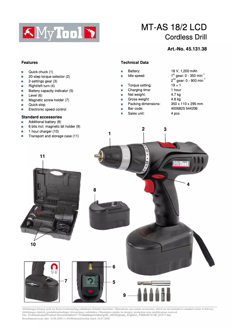 Page 1 de la notice Manuel utilisateur MyTool MT-AS 18/2 LCD