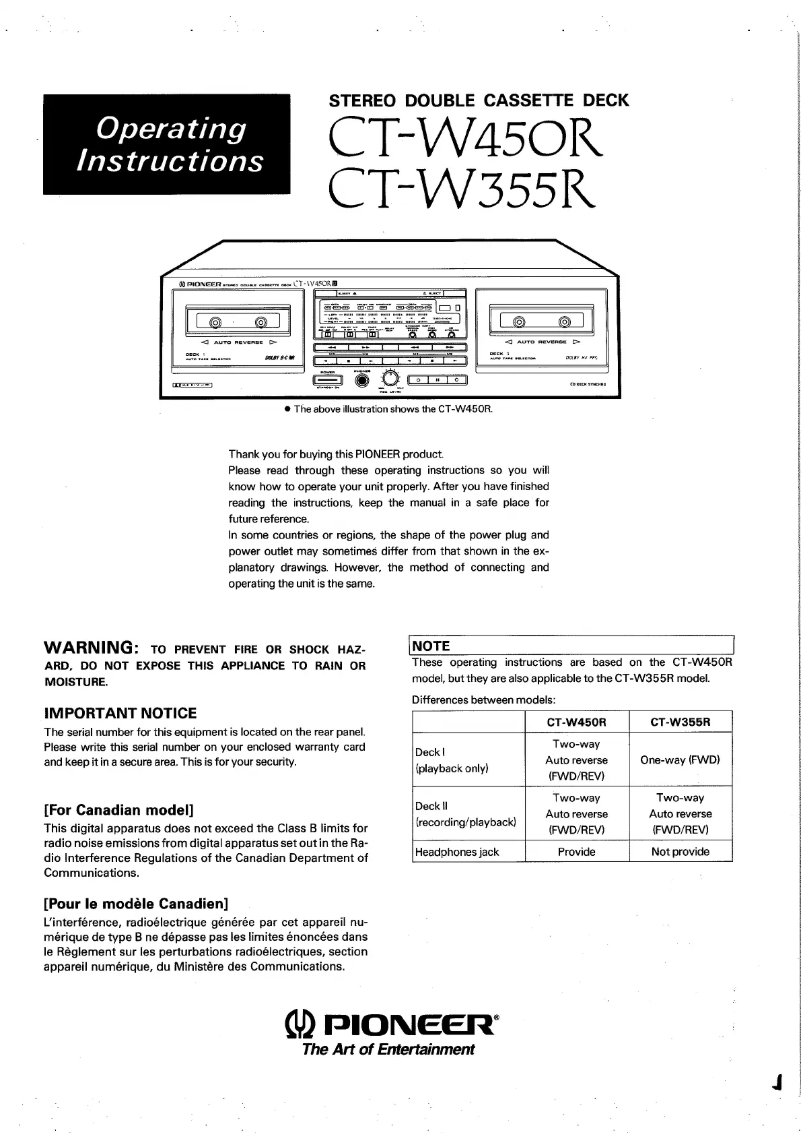 Image de la première page du manuel de l'appareil CT-W450R
