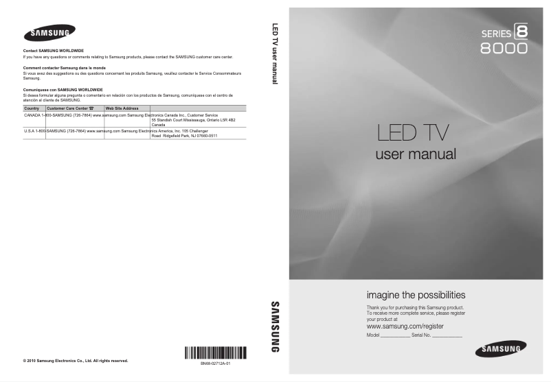 Page 1 de la notice Manuel utilisateur Samsung UN55C8000