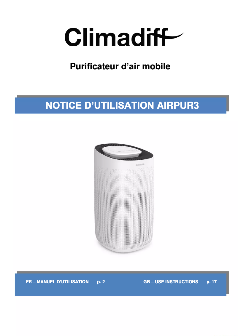 Page n°1 - Manuel utilisateur Climadiff AIRPUR3