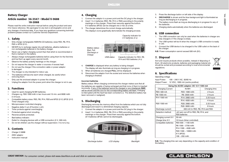 Page 1 de la notice Manuel utilisateur Vanson V-9688
