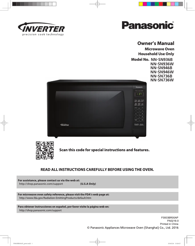 Page 1 de la notice Manuel utilisateur Panasonic NN-SN736W
