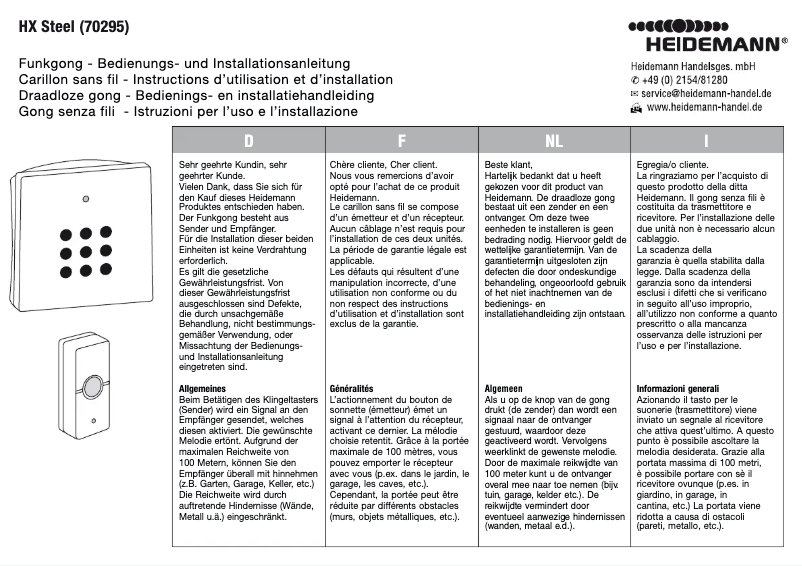 Image de la première page du manuel de l'appareil HX Steel 70295