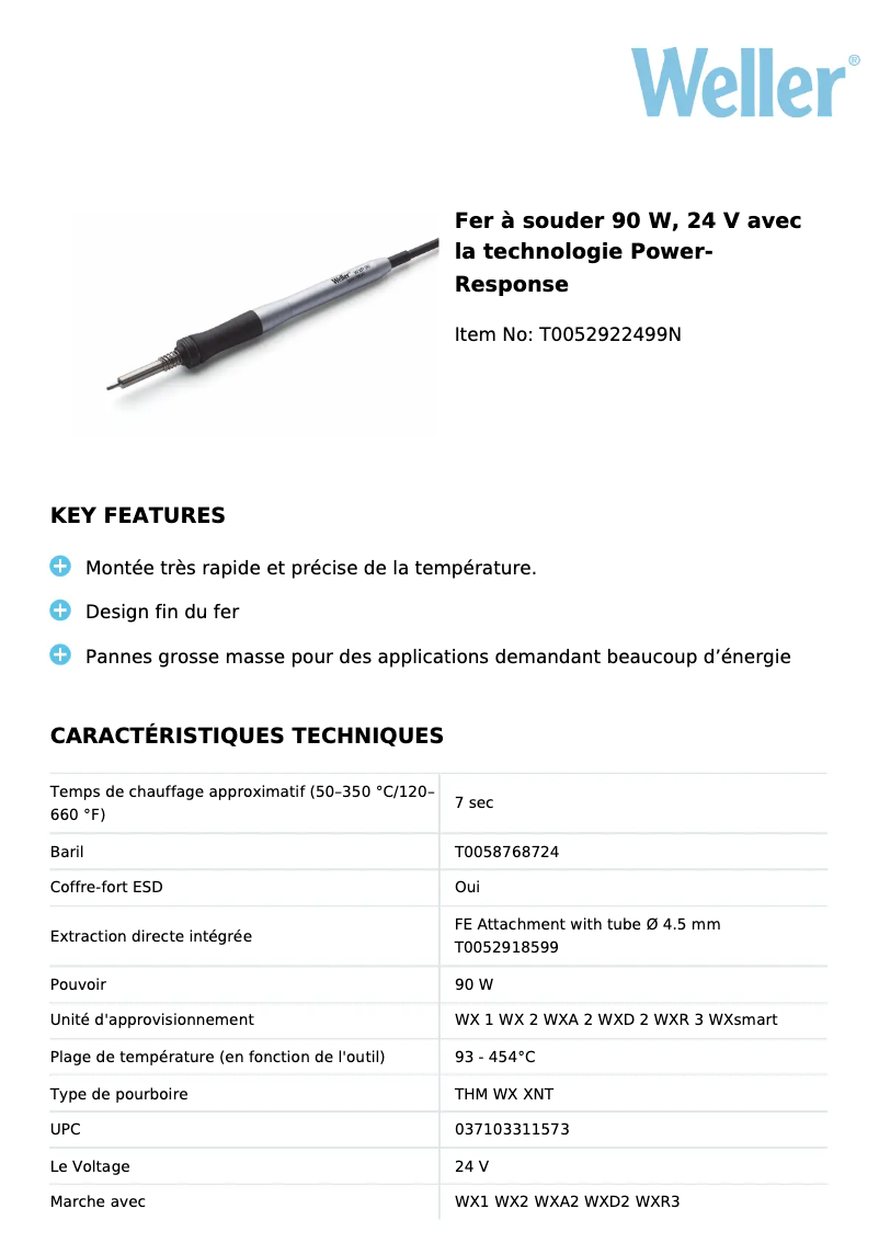 Page n°1 - Fiche technique Weller WXP 90