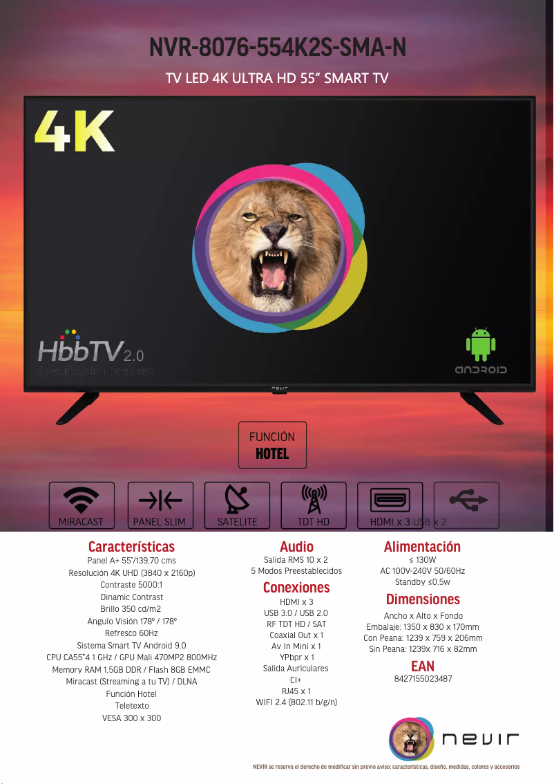Page 1 de la notice Brochure Nevir NVR-8076-554K2S-SMA-N TV