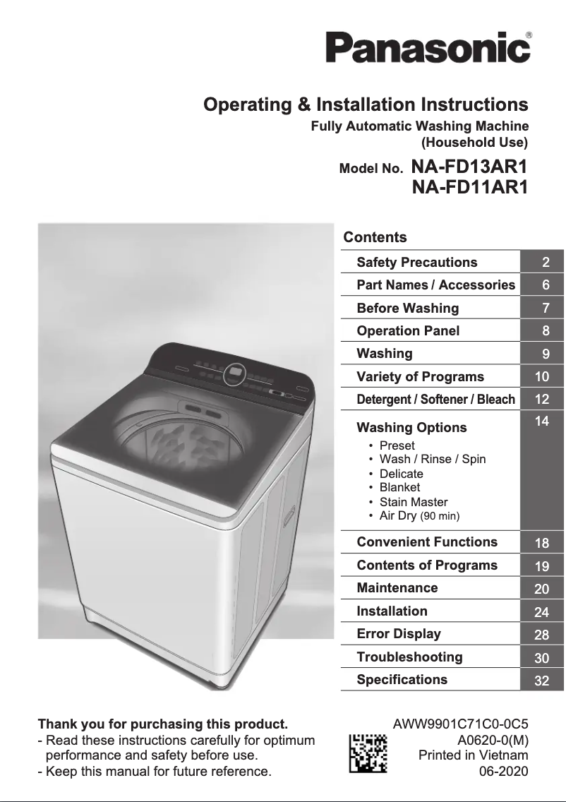Page 1 of the manual User Manual Panasonic NA-FD11AR1