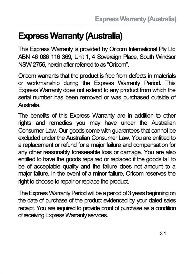 Page 1 de la notice Manuel utilisateur Oricom ANU250