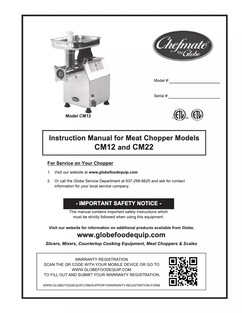 Page n°1 - Manuel utilisateur Globe CM22