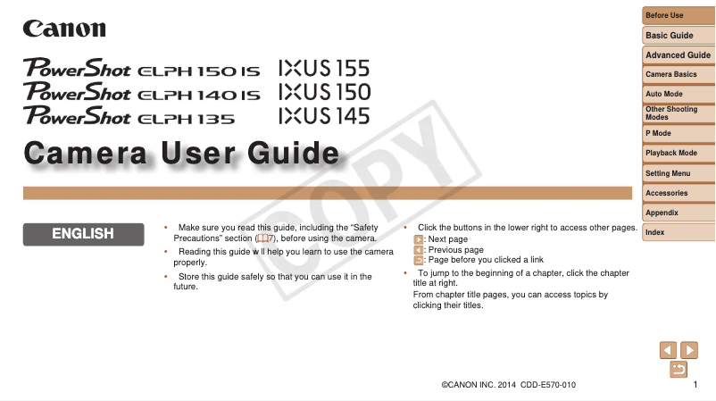 Página 1 del manual Manual de usuario Canon Ixus 155